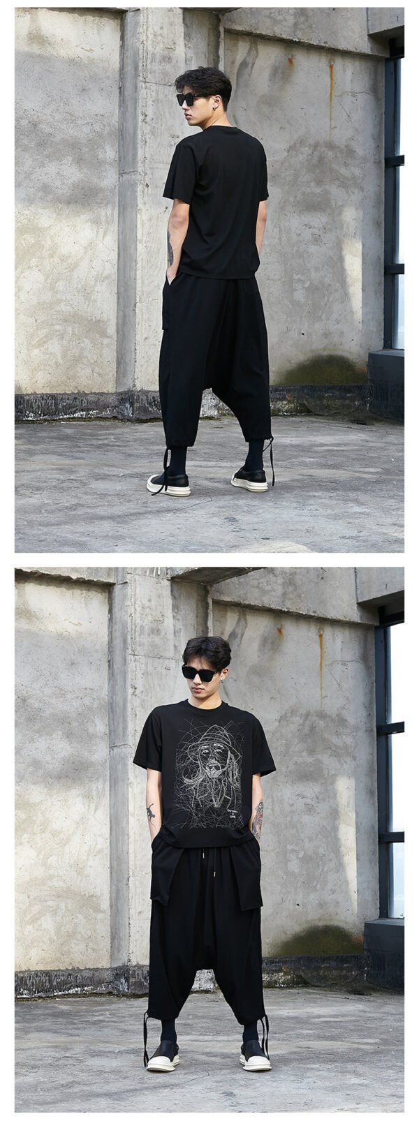X043P80 Original Designer Style Yoji Mountain Black Pants Drawstring Men Nine Points Casual Pants