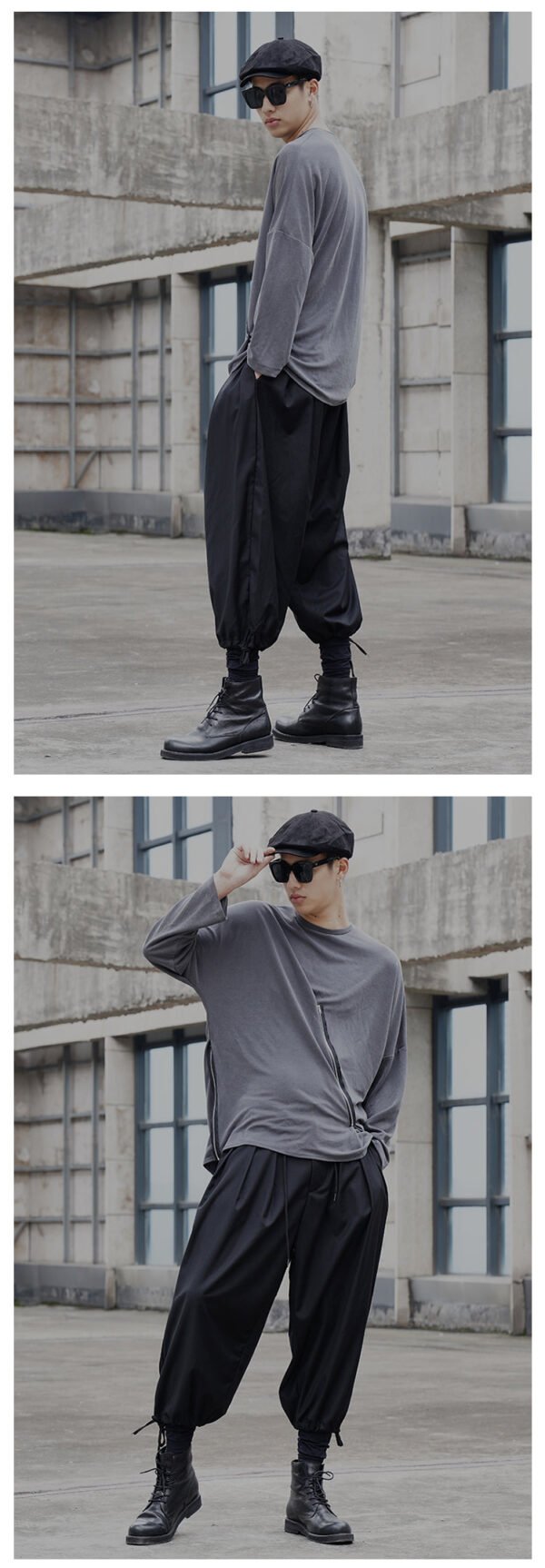 Y035P90 Original Design New Dark Yamamoto Style Zip Perforated Long-sleeved T-shirt