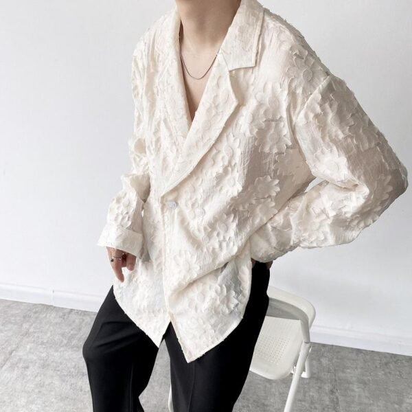 3708-P75 Autumn Original Personality Embroidery Jacquard Retro High-quality Nude Long-sleeved Lapel Shirt