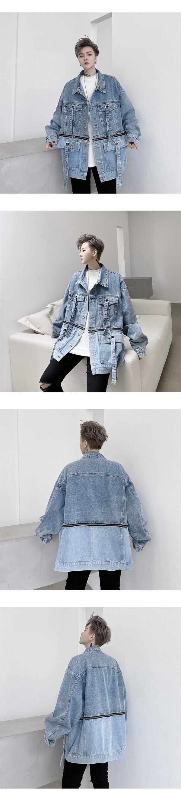 P135-02 Fashion Trend Zipper Decorated Denim Jacket Casual Jacket