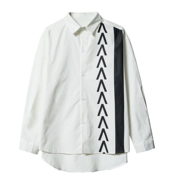 S84-P70 Autumn New Trend Personality Design Hit Color Print Long-sleeved Loose-fitting Casual Shirt