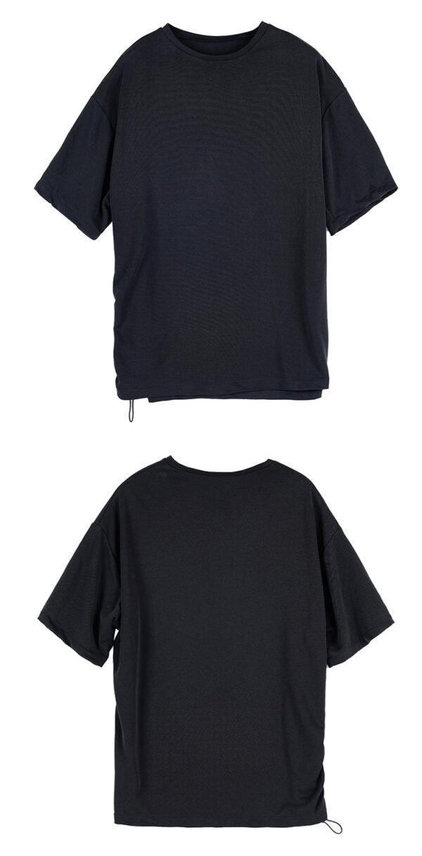 Y043P65 Original Design Dark Black Yamamoto Style Round Collar Men's Short-sleeved T Shirt