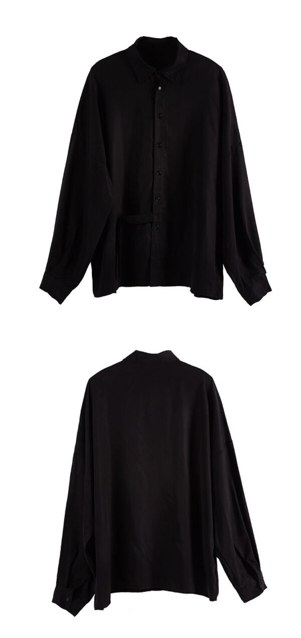 Y019P115 Black Japanese Silk Shirt with Long Sleeves