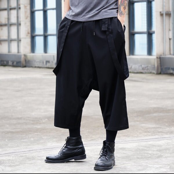 X071p85 Original Design Diablo Yamamoto Style Men's Casual Pants with Suspenders and Capris