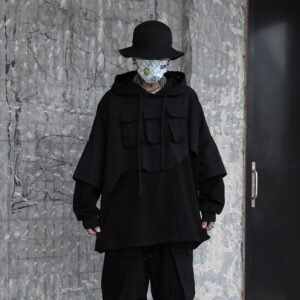 B251-WY15-P130 Dark Fake Two-piece Functional Hip-hop Hooded Stitching Oversize Sweater Jacket