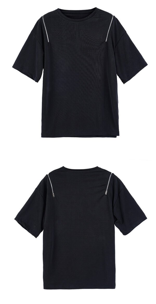 Y041P70 Original Design Dark Yamamoto Style Zipper Design Short T T-shirt