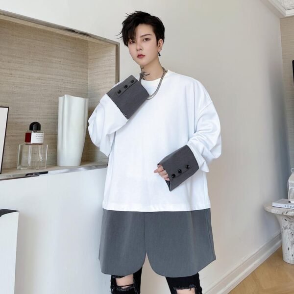 KK1764/P85 Upper and Lower Stitching Contrast Color Design Pullover Men's Long-sleeved Sweater