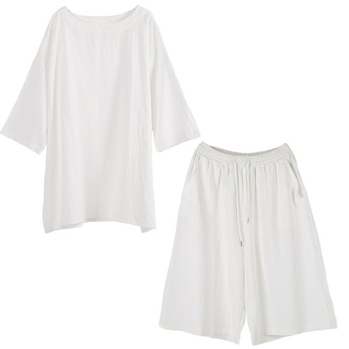TP12P130 Original Yamamoto Style YS Set Casual Japanese Summer Personality Loose Cotton and Linen Seven-point Pants Set