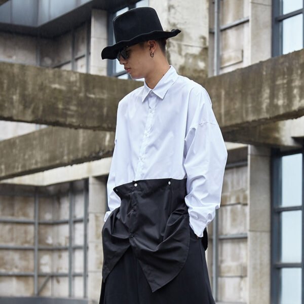 Y034P95 Original Dark Japanese Style Yamamoto Style Black and White Men's Mid-Length Shirt .