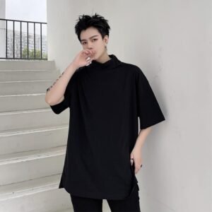 B251-TX306-P70 Slippery Material Drop Feeling Loose Lapel Basic Short-sleeved T-shirt