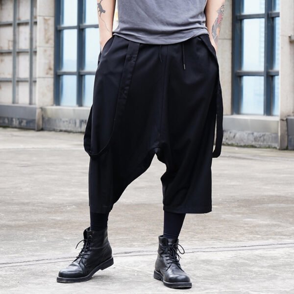 X071p85 Original Design Diablo Yamamoto Style Men's Casual Pants with Suspenders and Capris