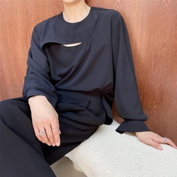 A452 --6136--P65 Minimalist Style Round Neck Long Sleeve T-shirt