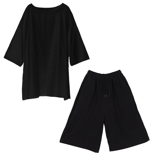 TP12P130 Original Yamamoto Style YS Set Casual Japanese Summer Personality Loose Cotton and Linen Seven-point Pants Set
