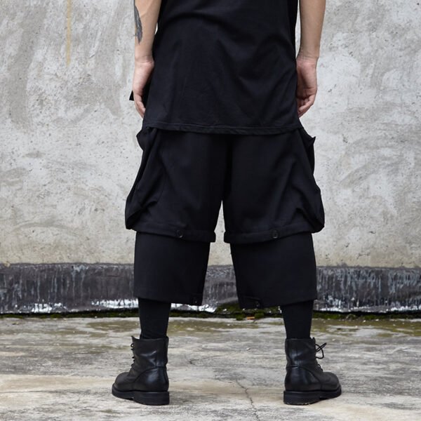 X051P100. Original Dark Big Pocket Yohji Style Fake Two Design Men's Pants .