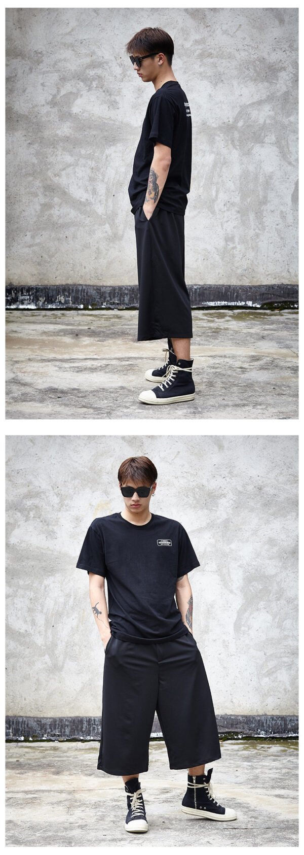 X046P75 Original Design Dark Black Yamamoto Yaoshi Style Men's Leisure Wide-legged Nine-point Pants