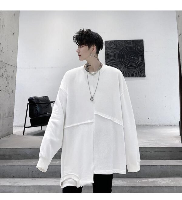 KK145 Autumn Dress Structure Stitching Hem Neckline Design Loose Men's Long-sleeved Guard Clothes Two-color