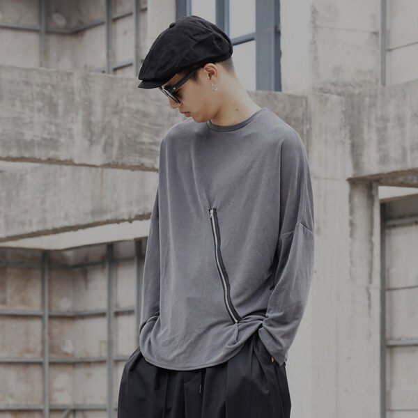 Y035P90 Original Design New Dark Yamamoto Style Zip Perforated Long-sleeved T-shirt