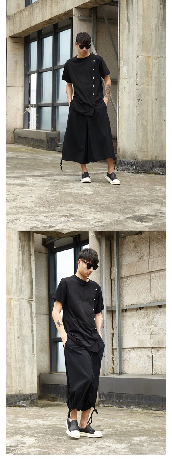 X044p85 Original DesignJanpese Style Cotton Hemp Loose Wide Leg Drawstring Dark Men's Casual Pants Skirt Retro