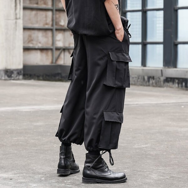 X080P90 Original Design Dark Japanese Department Work Wear Multi-bag Pants Loose Straight Pants Leggings Pumping Rope Men's Casual Pants