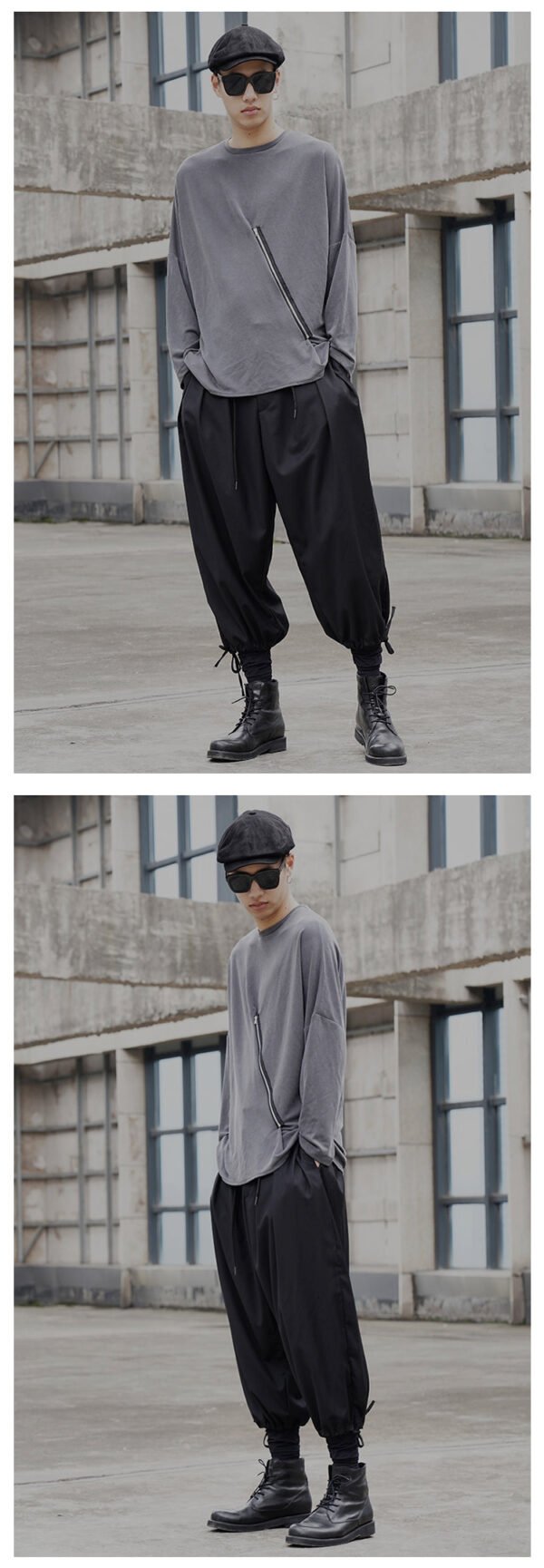 Y035P90 Original Design New Dark Yamamoto Style Zip Perforated Long-sleeved T-shirt