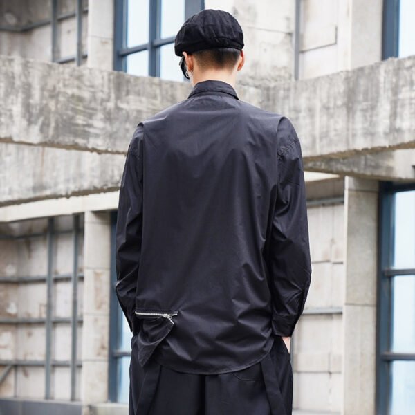 Y038P100 Original Design Dark Black Yamamoto Yaoshi Style Zipper Long Sleeve Long Length Shirt