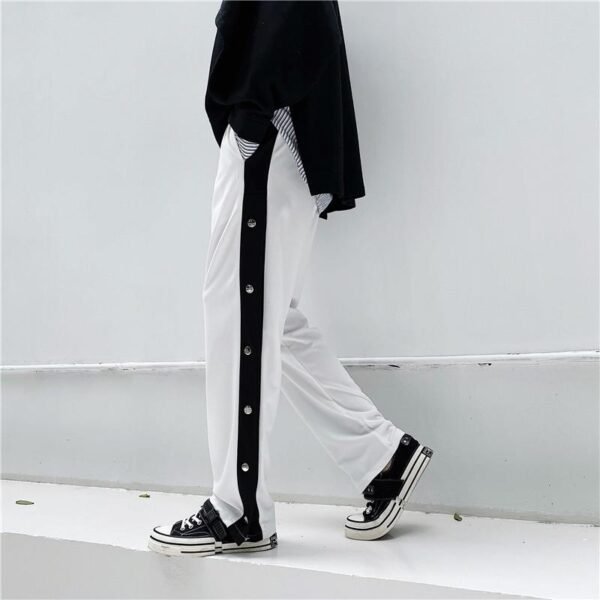 F42-p75 New Fashionable and Fashionable Color Contrast Side Slits Hanging Feeling Wide Leg Casual Loose Straight Pants