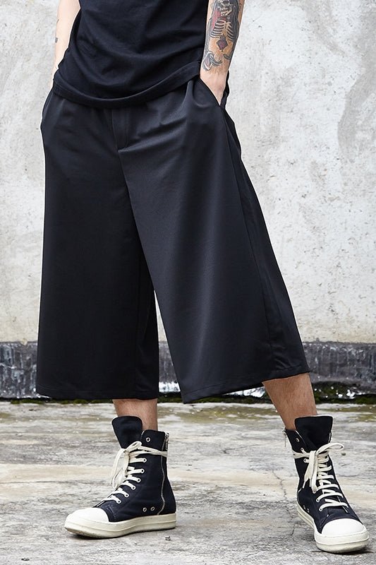 X046P75 Original Design Dark Black Yamamoto Yaoshi Style Men's Leisure Wide-legged Nine-point Pants