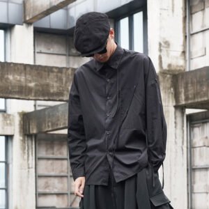 Y031P85. Original Dark Japanese Yamamoto Yewsi Style Ribbon Design Men and Women with The Same Loose Long Sleeve Shirt