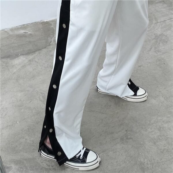 F42-p75 New Fashionable and Fashionable Color Contrast Side Slits Hanging Feeling Wide Leg Casual Loose Straight Pants