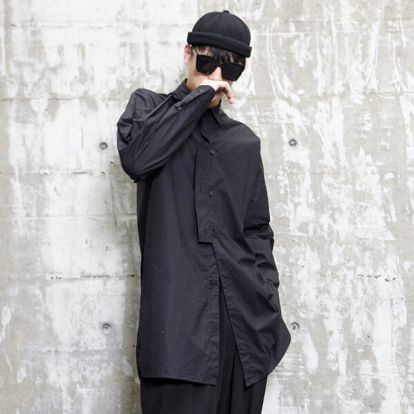 Y008P95 Original Medium and Long Length Yamamoto Yewsi Style Yohji Dark Japanese Long Sleeve Shirt .