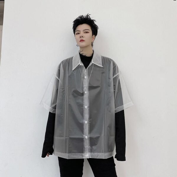 8032-P55 New Style BF Street Personality All-match Frosted Transparent Outer Short-sleeved Shirt