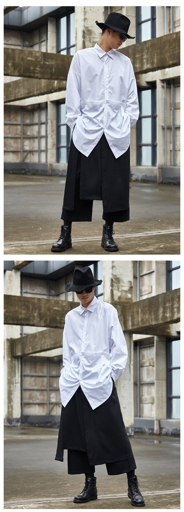 Y034P95 Original Dark Japanese Style Yamamoto Style Black and White Men's Mid-Length Shirt .