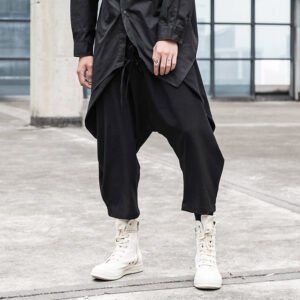 X078P90 Original Design Dark Japanese Yamamoto Style Hairstylist Loose Cross Crotch Male Casual Pants