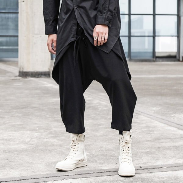 X078P90 Original Design Dark Japanese Yamamoto Style Hairstylist Loose Cross Crotch Male Casual Pants