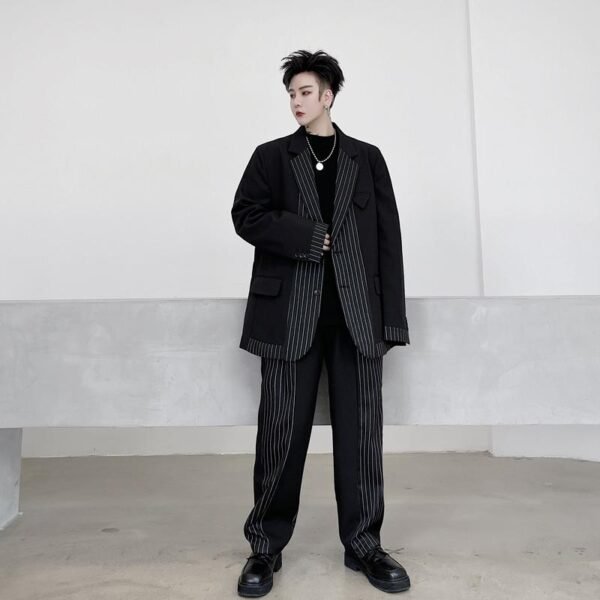 KK1513P250 Autumn Structure Splice Striped Loose Men's Suit