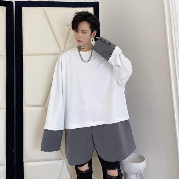 KK1764/P85 Upper and Lower Stitching Contrast Color Design Pullover Men's Long-sleeved Sweater