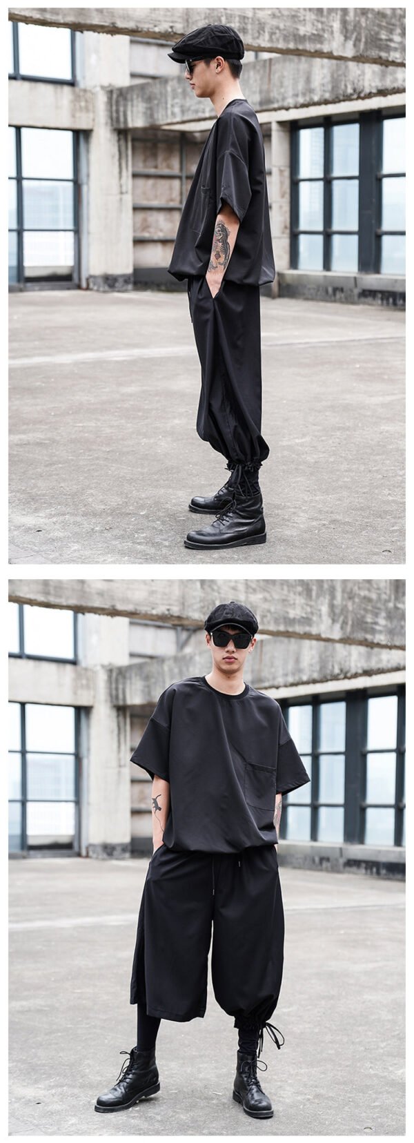 X081P85 Original Diablo Yohji Yamamoto Style Pants with Long Left and Short Right Design Loose Men's Casual Pants