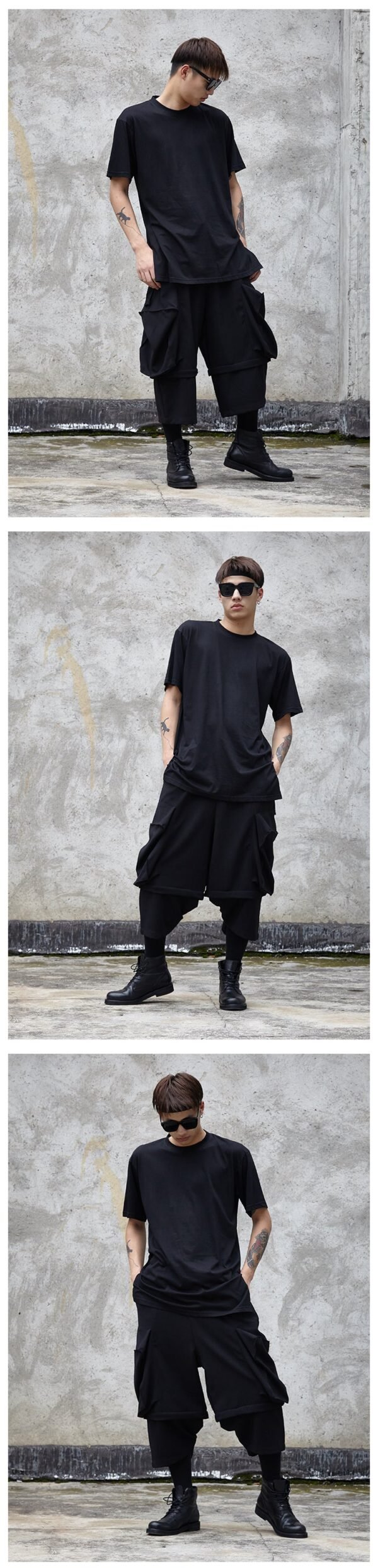 X051P100 Original Yohji Yamamoto Style Oversized Pocket Design Stitching Fake Two Men's Pants