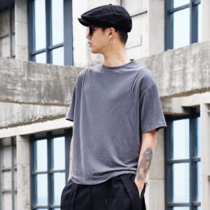 Y041P70 Original Design Dark Yamamoto Yaoshi Style Zipper Design Short-sleeved T-shirt