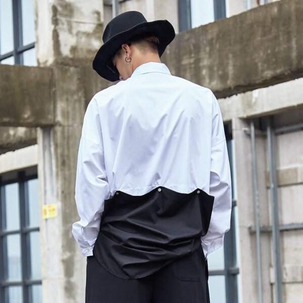 Y034P95 Original Dark Japanese Style Yamamoto Style Black and White Men's Mid-Length Shirt .