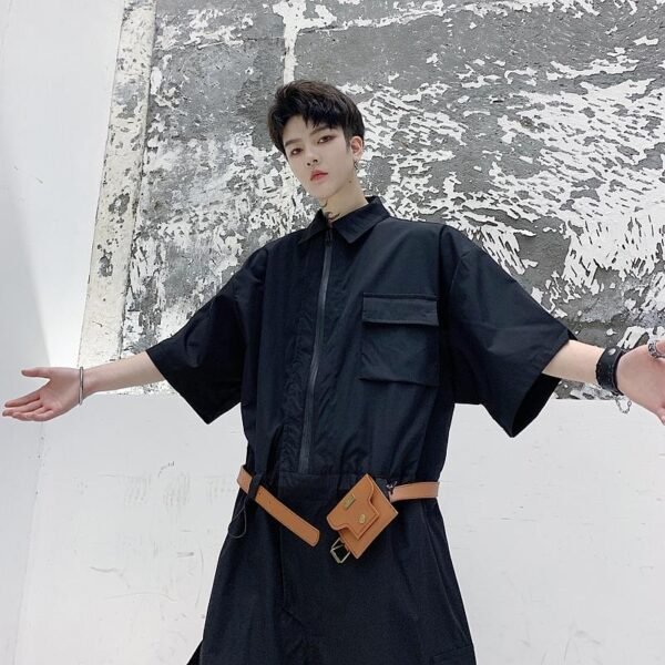 Men's Fashion Lapel Loose Shoulder Fall Bat Sleeve Jumpsuit