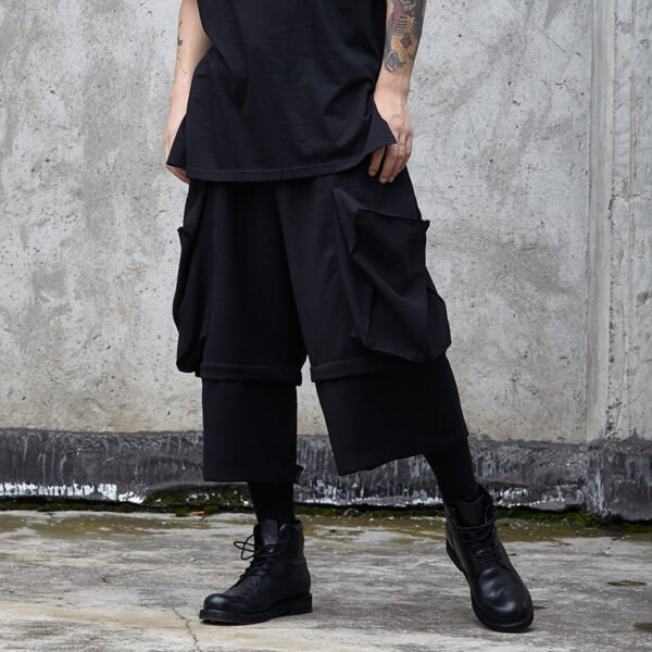 X051P100. Original Dark Big Pocket Yohji Style Fake Two Design Men's Pants .