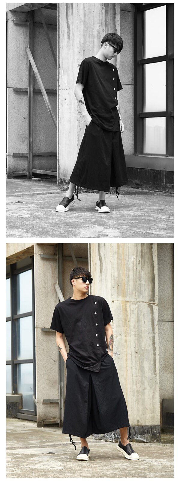 X044p85 Original DesignJanpese Style Cotton Hemp Loose Wide Leg Drawstring Dark Men's Casual Pants Skirt Retro