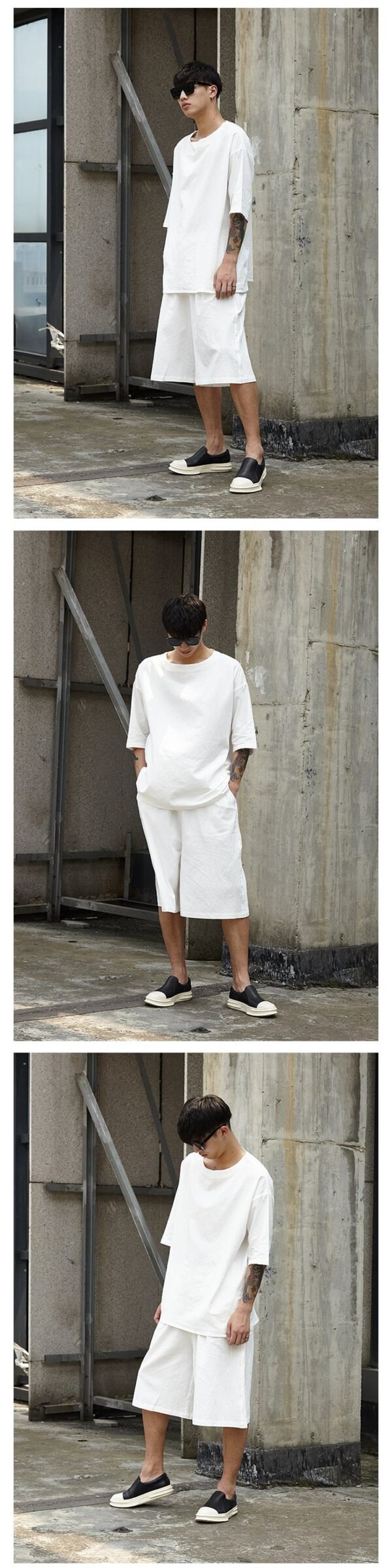 TP12P130 Original Yamamoto Style YS Set Casual Japanese Summer Personality Loose Cotton and Linen Seven-point Pants Set