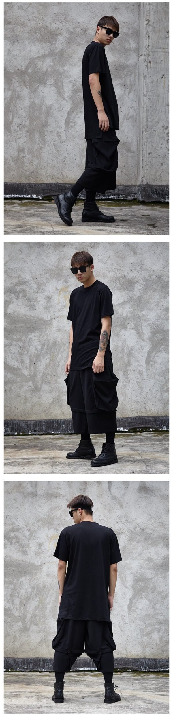 X051P100. Original Dark Big Pocket Yohji Style Fake Two Design Men's Pants .