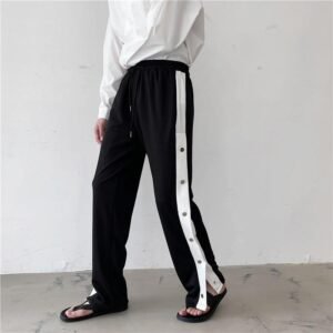 F42-p75 New Fashionable and Fashionable Color Contrast Side Slits Hanging Feeling Wide Leg Casual Loose Straight Pants