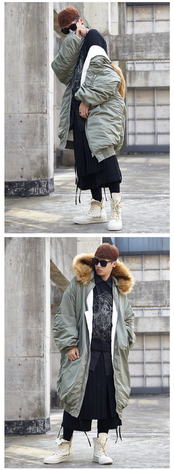 HX004P400 Original Korean East Gate Style Fur Collar Long White Duck Down Down Down Coat Army Green Coat