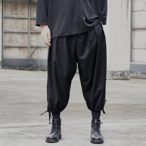 X069P85 Creative Design Dark Black Yamamoto Yaoshi Style Pleated Men's Casual Pants