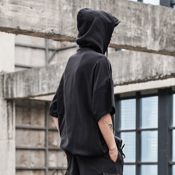 Y048p80 Original Design Dark Yamamoto Style Hooded Loose Off Shoulder Men's Shirt Top