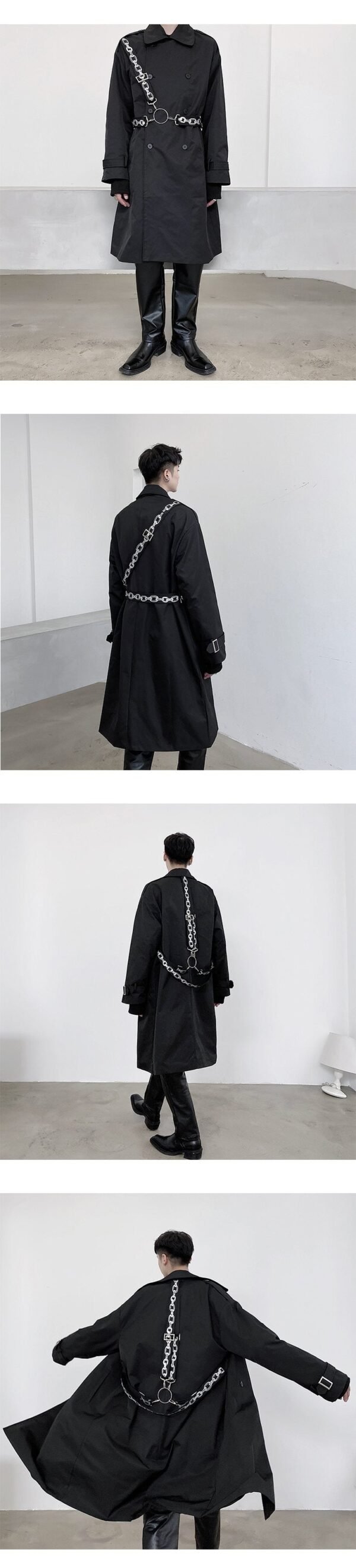 P1453802 Personalized Chain Printing Bandage Various Wearing Methods Fashionable Design Long Windbreaker Coat
